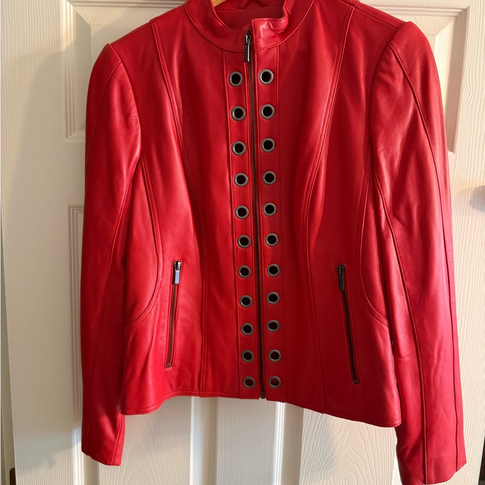 Neiman Marcus Vibrant Red Leather Jacket
